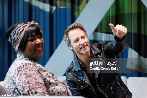 In this image released on March 15 Rustie Lee and Chesney Hawkes during the W1A Lenny Replacement Sketch to be shown during the Red Nose Day 2024...