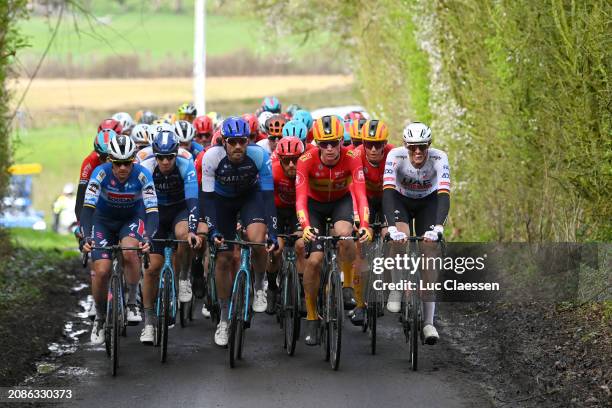 Yves Lampaert of Belgium and Team Soudal Quick-Step, Rick Zabel of Germany and Team Israel - Premier Tech, William Blume Levy of Denmark and Team...