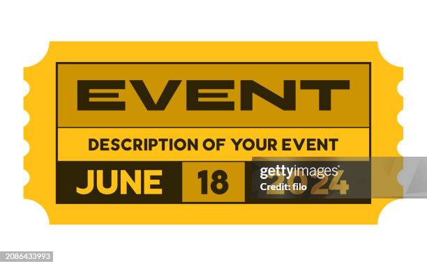 event gelbes ticket eintritt eintritt veranstaltungsdesign - ticketabriss stock-grafiken, -clipart, -cartoons und -symbole