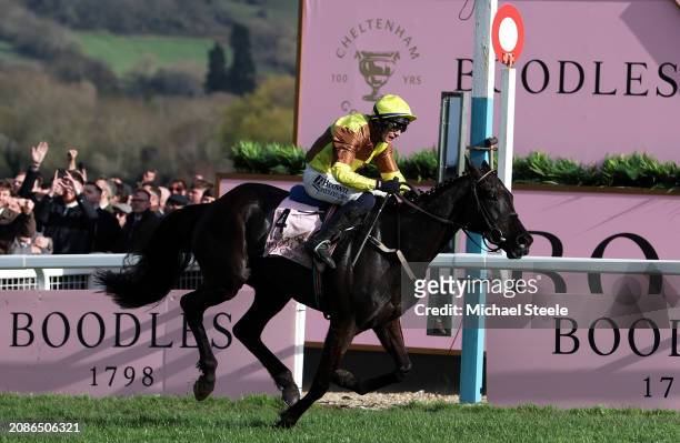 Galopin Des Champs ridden by Paul Townend cross to line to win the Boodles Cheltenham Gold Cup Chase during day four of the Cheltenham Festival 2024...