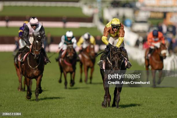 Paul Townend riding Galopin Des Champs win The Boodles Cheltenham Gold Cup Chase during day four of the Cheltenham Festival 2024 at Cheltenham...