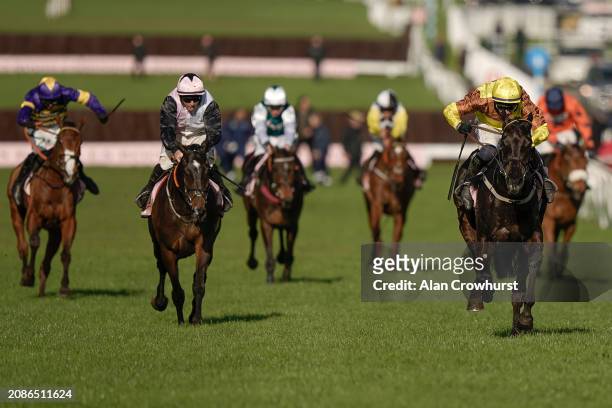 Paul Townend riding Galopin Des Champs win The Boodles Cheltenham Gold Cup Chase during day four of the Cheltenham Festival 2024 at Cheltenham...