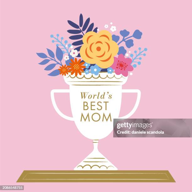 mothers day trophy with flowers. - mothers day illustration stock illustrations