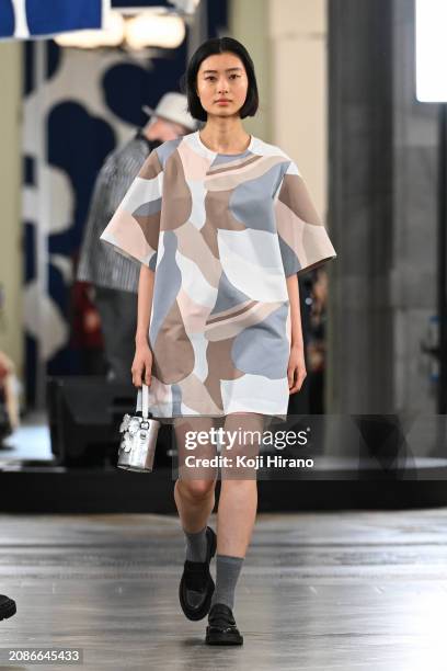 Model walks the runway in a design by Marimekko during the Rakuten Fashion Week TOKYO 2024 A/W on March 15, 2024 in Tokyo, Japan.