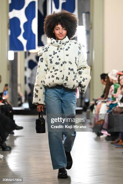 Model walks the runway in a design by Marimekko during the Rakuten Fashion Week TOKYO 2024 A/W on March 15, 2024 in Tokyo, Japan.