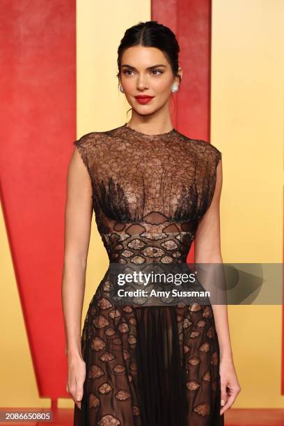 Kendall Jenner attends the 2024 Vanity Fair Oscar Party Hosted By Radhika Jones at Wallis Annenberg Center for the Performing Arts on March 11, 2024...