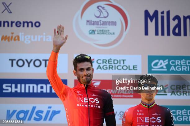 Filippo Ganna of Italy and Michal Kwiatkowski of Poland and Team INEOS Grenadiers during the 115th Milano-Sanremo 2024 - Team Presentation at Piazza...