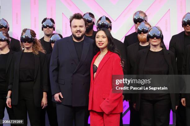John Bradley-West and Jess Hong attend the Opening Ceremony during the Series Mania Festival on March 15, 2024 in Lille, France.