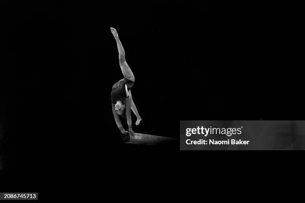 Jasmine Mangoro of Tameside performs her routine on the Beam during the Women's Artistic Junior during Day Two of the 2024 Gymnastics British...