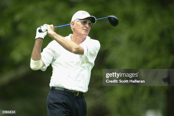 Bob Charles hits a shot during the first round of the Senior PGA Championship at the Aronimink Golf Club on June 5, 2003 in Newtown Square,...