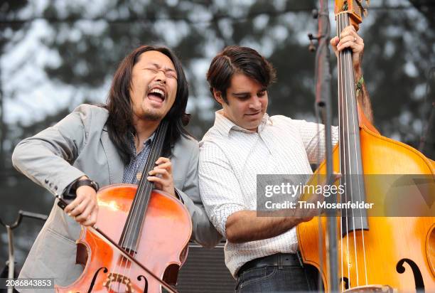 Joe Kwon and Bob Crawford of The Avett Brothers perform during the Outside Lands Music & Arts festival at the Polo Fields in Golden Gate Park on...