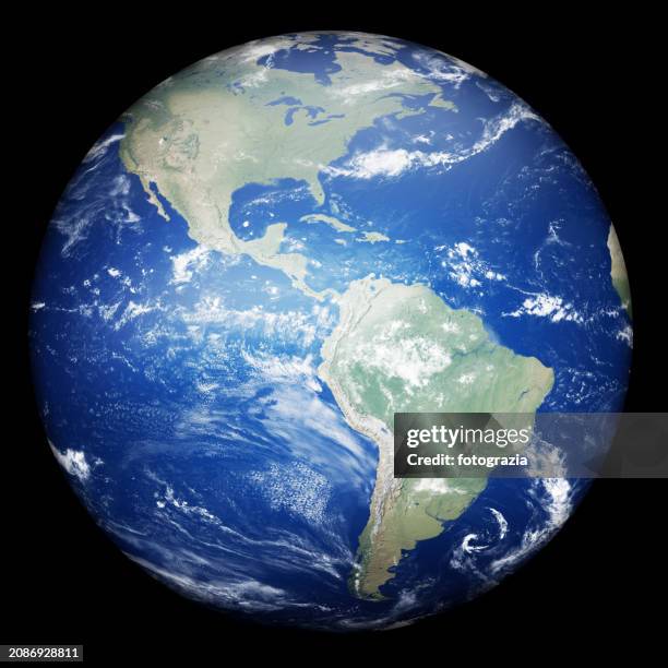 planet earth. view of south and north america - noord zuid amerika stockfoto's en -beelden