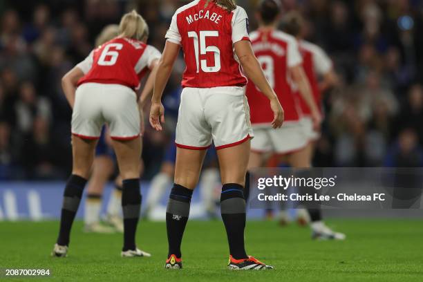 Katie McCabe of Arsenal and her team mates wear Chelsea third kit socks during the Barclays Women´s Super League match between Chelsea FC and Arsenal...