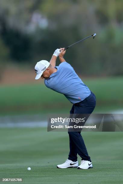 Alex Noren of Sweden plays a shot on the sixth hole during the second round of THE PLAYERS Championship on the Stadium Course at TPC Sawgrass on...