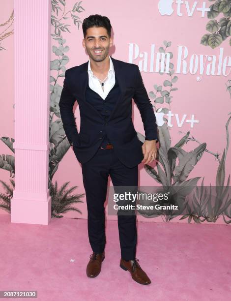 Jason Canela arrives at the World Premiere Of Apple TV+'s "Palm Royale" at Samuel Goldwyn Theater on March 14, 2024 in Beverly Hills, California.