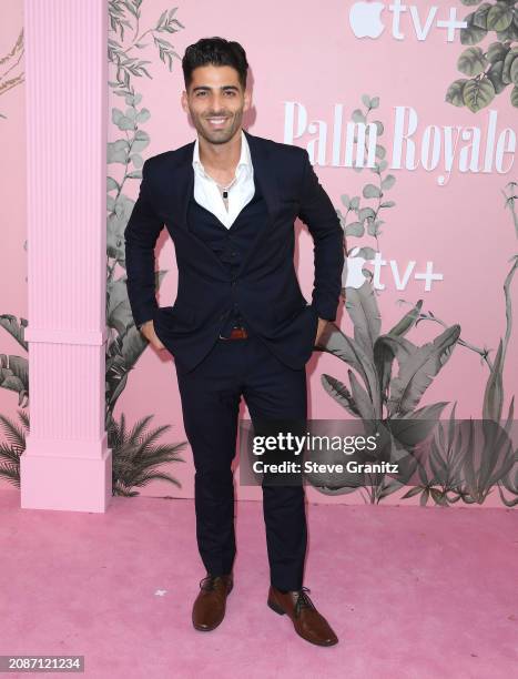 Jason Canela arrives at the World Premiere Of Apple TV+'s "Palm Royale" at Samuel Goldwyn Theater on March 14, 2024 in Beverly Hills, California.