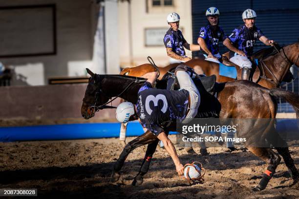 Gil Carbones of the Cavalier team seen in action during the Open Horseball Argentina, held at the Regimiento de Granaderos a Caballo. Final result of...