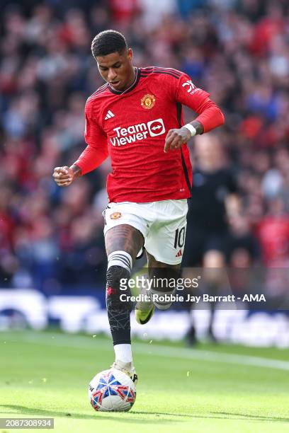 Marcus Rashford of Manchester United during the Emirates FA Cup Quarter Final fixture between Manchester United and Liverpool at Old Trafford on...