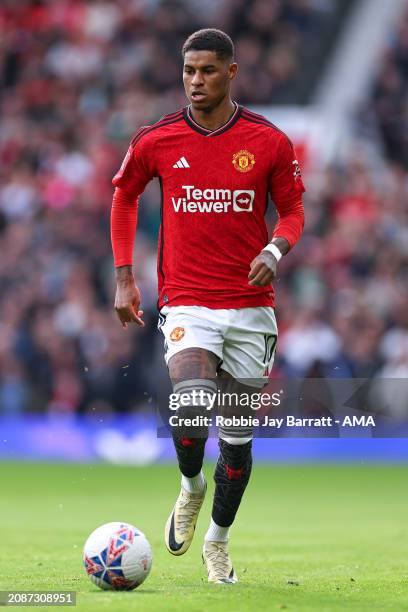 Marcus Rashford of Manchester United during the Emirates FA Cup Quarter Final fixture between Manchester United and Liverpool at Old Trafford on...