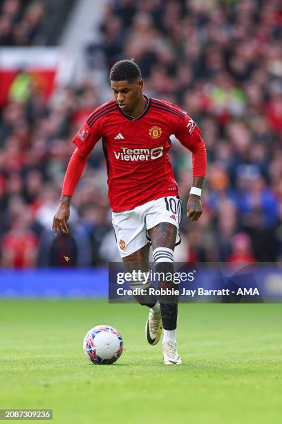 Marcus Rashford of Manchester United during the Emirates FA Cup Quarter Final fixture between Manchester United and Liverpool at Old Trafford on...