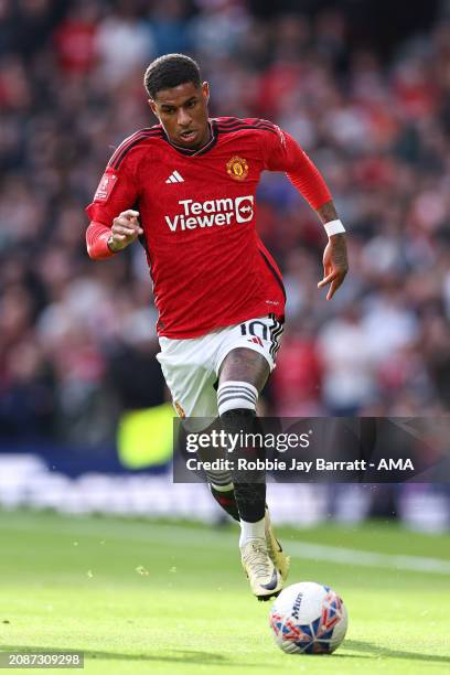 Marcus Rashford of Manchester United during the Emirates FA Cup Quarter Final fixture between Manchester United and Liverpool at Old Trafford on...