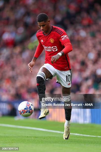 Marcus Rashford of Manchester United during the Emirates FA Cup Quarter Final fixture between Manchester United and Liverpool at Old Trafford on...