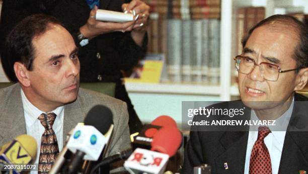 The head of the UNESCO, Koishiro Matsuura , gives a press conference along with the minister of education of Venezuela, Hector Navarro, in Caracas 19...