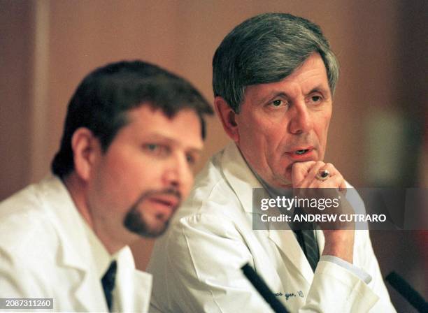 Dr. Robert Hyzy, medical director for Henry Ford Hospital , and Dr. Thomas Royer, chief medical officer, talk to reporters about the condition of...