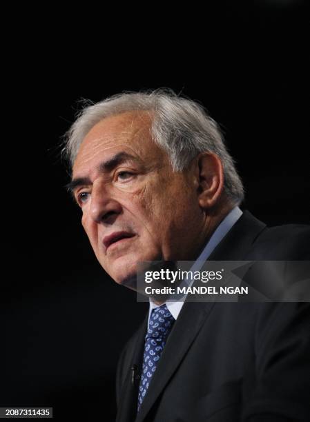 International Monetary Fund Managing Director Dominique Strauss-Kahn speaks during an address to the George Washington University School of Business...