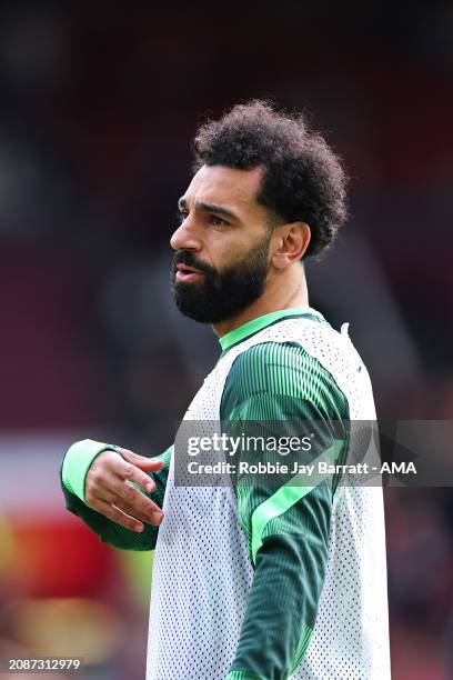 Mohamed Salah of Liverpool during the Emirates FA Cup Quarter Final fixture between Manchester United and Liverpool at Old Trafford on March 17, 2024...