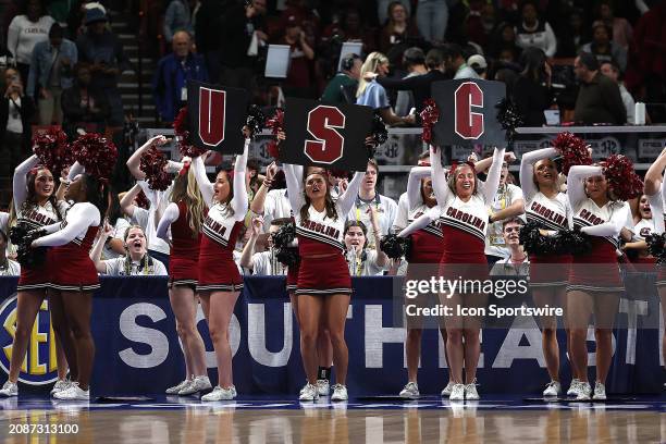 South Carolina cheerleaders during the SEC Women's Basketball Tournament Championship Game between the LSU Tigers and the South Carolina Gamecocks...