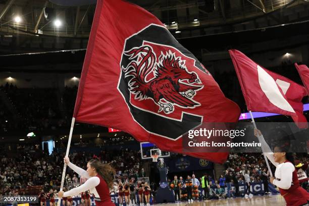 South Carolina flag flies during the SEC Women's Basketball Tournament Championship Game between the LSU Tigers and the South Carolina Gamecocks...