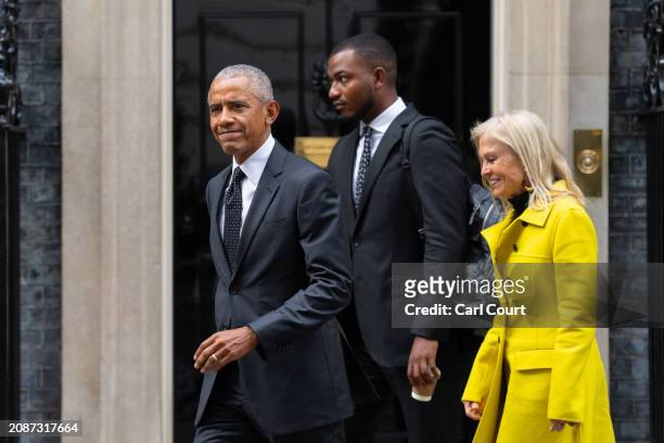 Former United States President Barack Obama and Jane Hartley, the U.S Ambassador to the United Kingdom, leave 10 Downing Street after meeting UK...