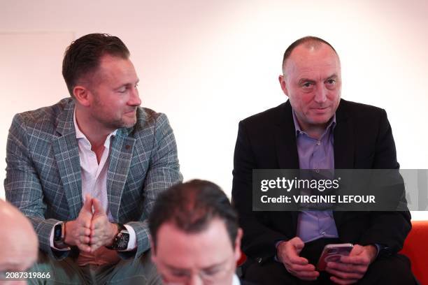 Anderlecht's CEO Sports Jesper Fredberg and Anderlecht's chairman Wouter Vandenhaute pictured during the presentation of the playing schedule for the...