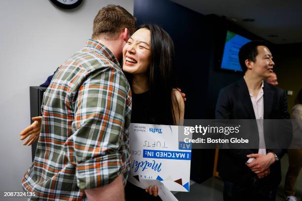 Boston, MA Jiayang Li hugs friend and family after learning she was matched with Beth Israel Deaconess Medical Center during the Tufts University...
