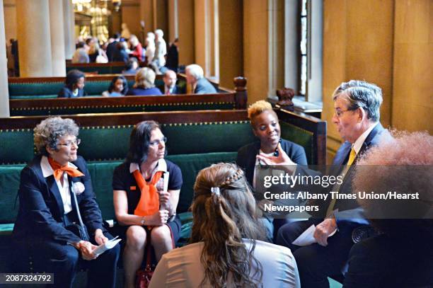 Senator Neil Breslin, right, meets with representatives of the YWCA of the Greater Capital District in the Senate Parlor at the Capitol Tuesday June...