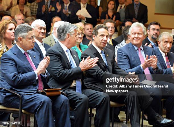 Dignitaries, from left, NYS Assembly Speaker Sheldon Silver, NYS Senate Majority Leader Dean Skellos, NYS Gov. Andrew Cuomo, GE CEO Jeff Immelt and...