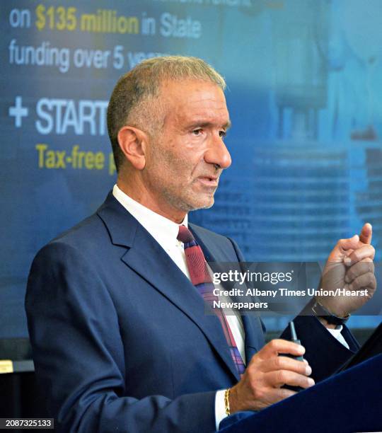 Albany Nanocollege CEO Alain Kaloyeros speaks during the announcement of a new $500 million power electronics manufacturing consortium in the Capital...