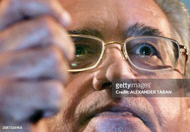 Director of Hermitage museum Mikhail Piotrovsky gestures during a press confrence in St. Petersburg, 01 August 2006. More than 200 items of jewellery...