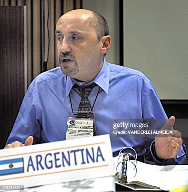 Eduardo Jesus Grego, Director of Epidemiology of the National Service of Health of Argentina, speaks during a meeting of 11 South American countries,...