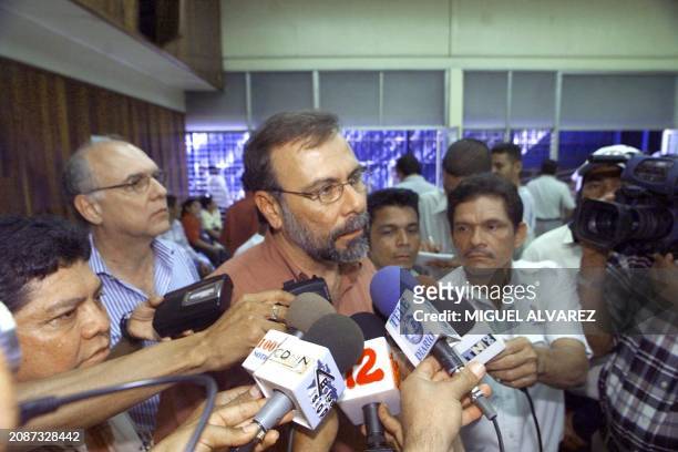 The ex-director of the Instituto Nicaraguense de Telecomunicaciones , David Robleto is seen speaking to the press in Managua, Nicaragua, 03 April...