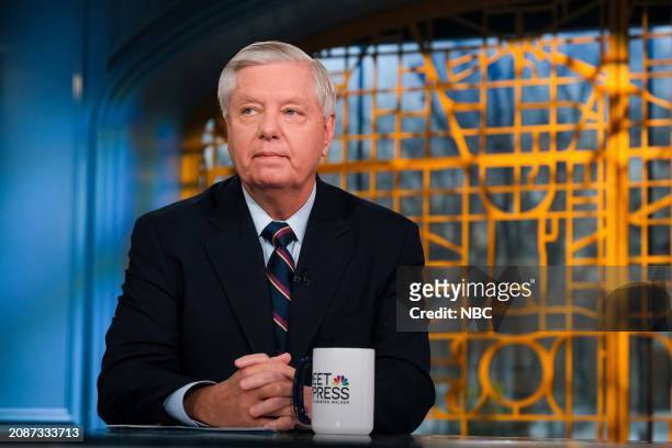 Pictured: Sen. Lindsey Graham appears on "Meet the Press" in Washington D.C., Sunday March 10, 2024. --