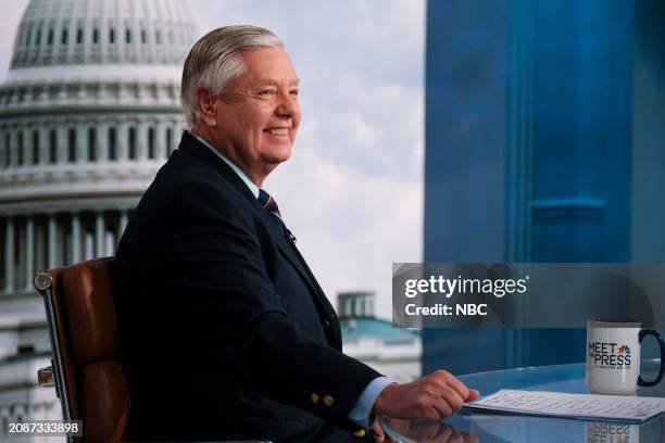 Pictured: Sen. Lindsey Graham appears on "Meet the Press" in Washington D.C., Sunday March 10, 2024. --