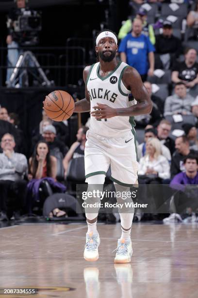 Patrick Beverley of the Milwaukee Bucks brings the ball up the court during the game against the Sacramento Kings on March 12, 2024 at Golden 1...