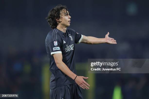 Martin Palumbo of Juventus Next Gen reacts during the Serie C match between Carrarese Calcio and Juventus Next Gen at Stadio dei Marmi on March 16,...