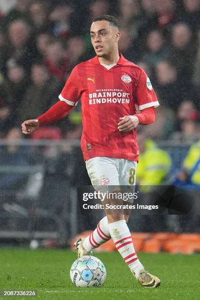 Sergino Dest of PSV during the Dutch Eredivisie match between PSV v Fc Twente at the Philips Stadium on March 17, 2024 in Eindhoven Netherlands