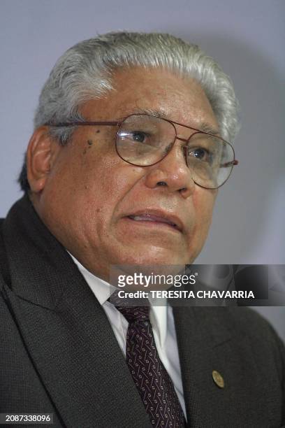 Lobbyer for Nicaraguan human rights, Benjamin Perez Fonseca, speaks during a press conference on August 20, 2001 in San Jose, Costa Rica. Perez...