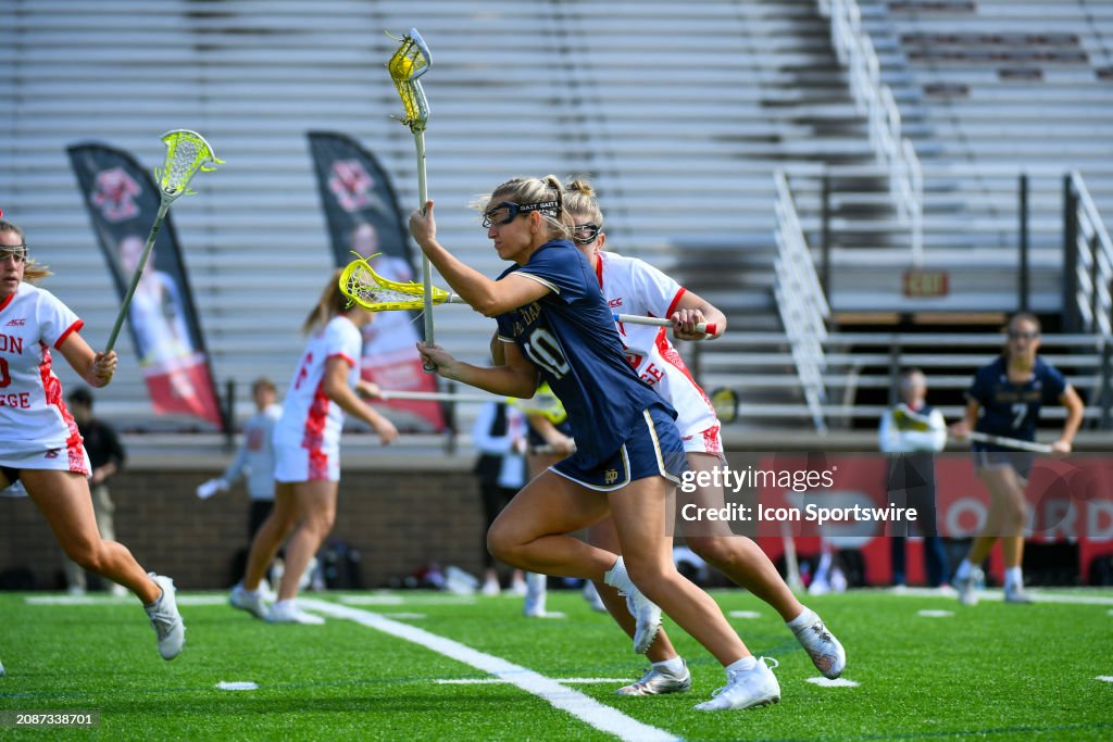 Madison Ahern Notre Dame Fighting Irish attack Madison Ahern runs with the ball ...