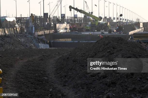 Underconstruction Thane Creek Bridge III at Vashi on March 18, 2024 in Navi Mumbai, India. The ongoing construction of Thane Creek Bridge-3 is...