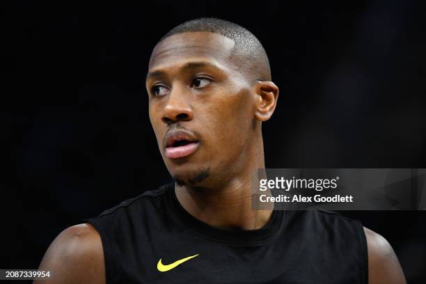 Kris Dunn of the Utah Jazz warms up before a game against the Minnesota Timberwolves at Delta Center on March 18, 2024 in Salt Lake City, Utah. NOTE...